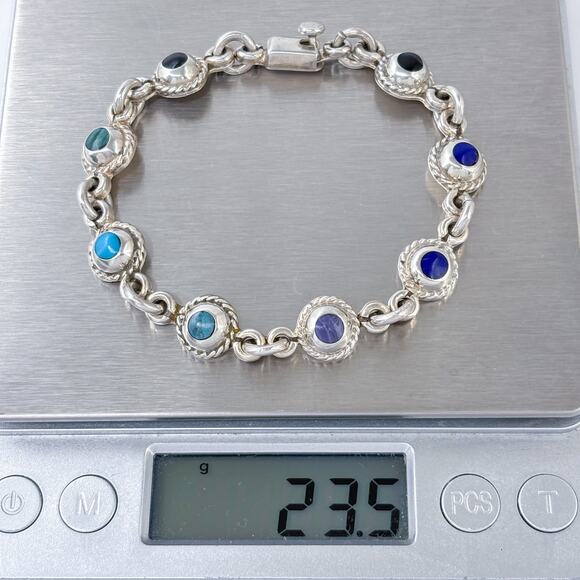 Estate Taxco Mexico Sterling Silver 925 Multi-Gem Bracelet 7.5" - Picture 8 of 8